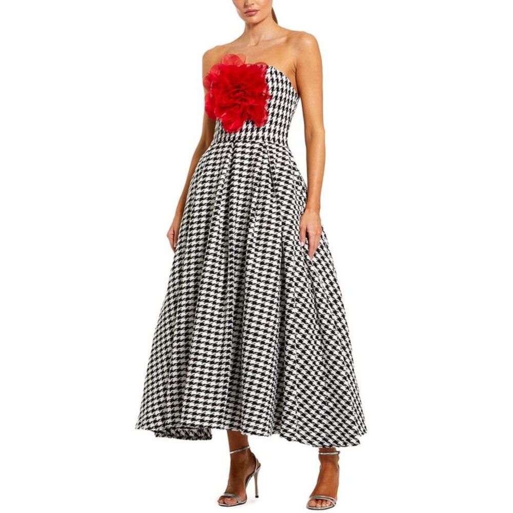 Mac Duggal Womens  Strapless Boucle A Line Midi Dress, Black